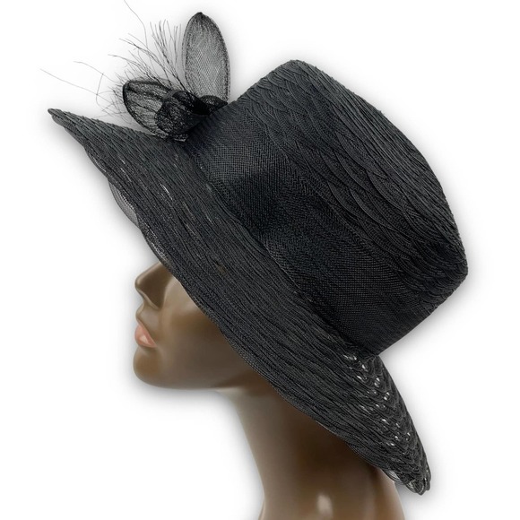 Vintage PLAZE SUITE NEW YORK glam black mesh hat with large bow - Picture 9 of 12